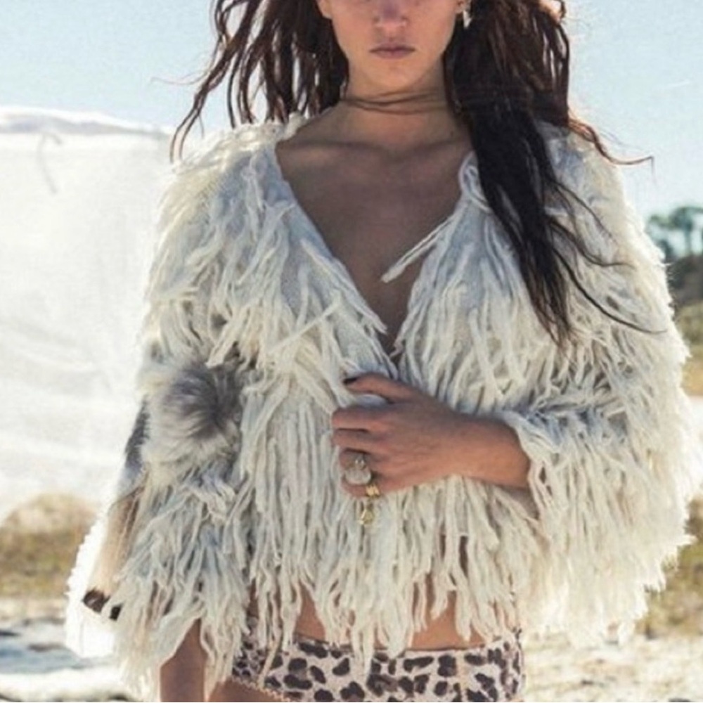 Spell And The Gypsy Collective NWT Cream Fringe Mohair Cardigan OS - Picture 3 of 15